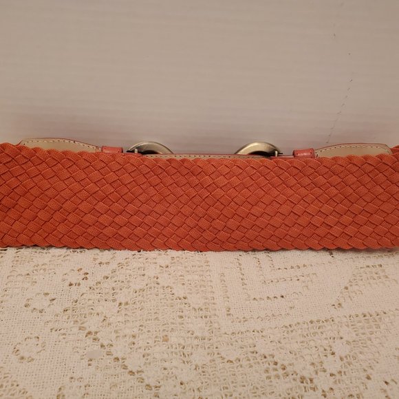 VINTAGE ORANGE BRAIDED ELASTIC BELT w/BUCKLES S/M - Picture 3 of 8
